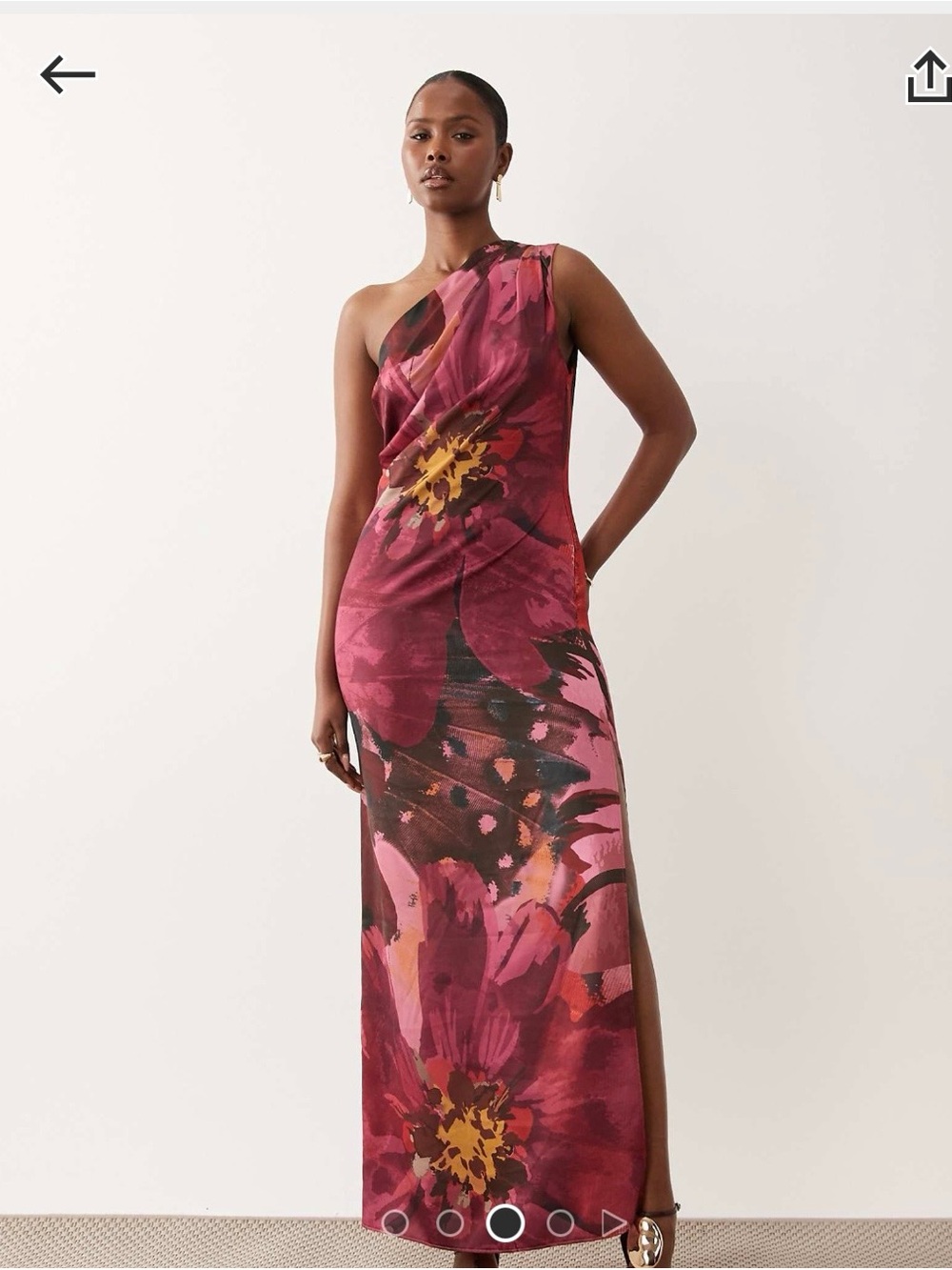 ASOS One-Shoulder Floral Maxi Dress in Magenta, Pink and Yellow